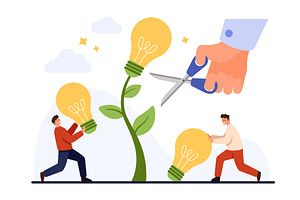 People Harvesting Lightbulb Ideas, a Finance Illustration by Flashvector