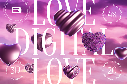 3D Heart Objects - Digital Love, an Object Graphic by assetpro.design
