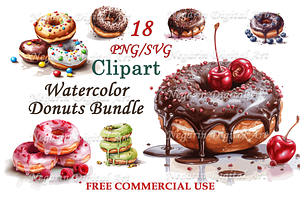 Sweet Watercolor Donuts Clipart