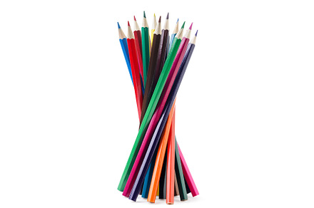 Colored pencils stand on a white, an Arts & Entertainment Photo by innakreativ