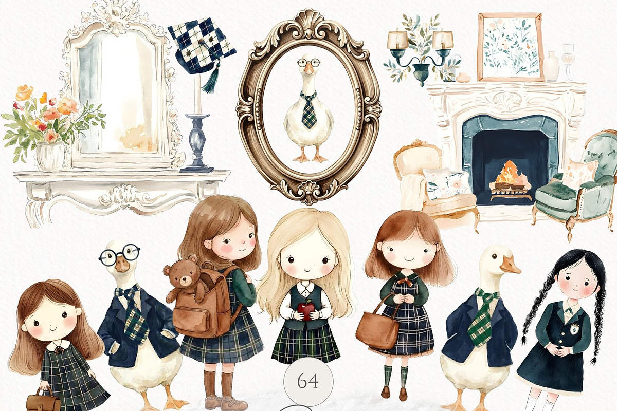 Back To School Goose whimsical girls, an Education Illustration by Invite to Clipart (Photo 2 of 11)