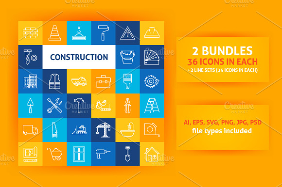 Construction Line Art Vector Icons