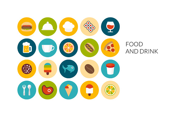 Flat Icons Set Food And Drink