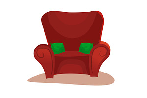 Red sofa icon on white background with shadows and indentations vector illustration