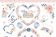 Vector Navy Blush floral elmenets, an Illustration by designloverstudio