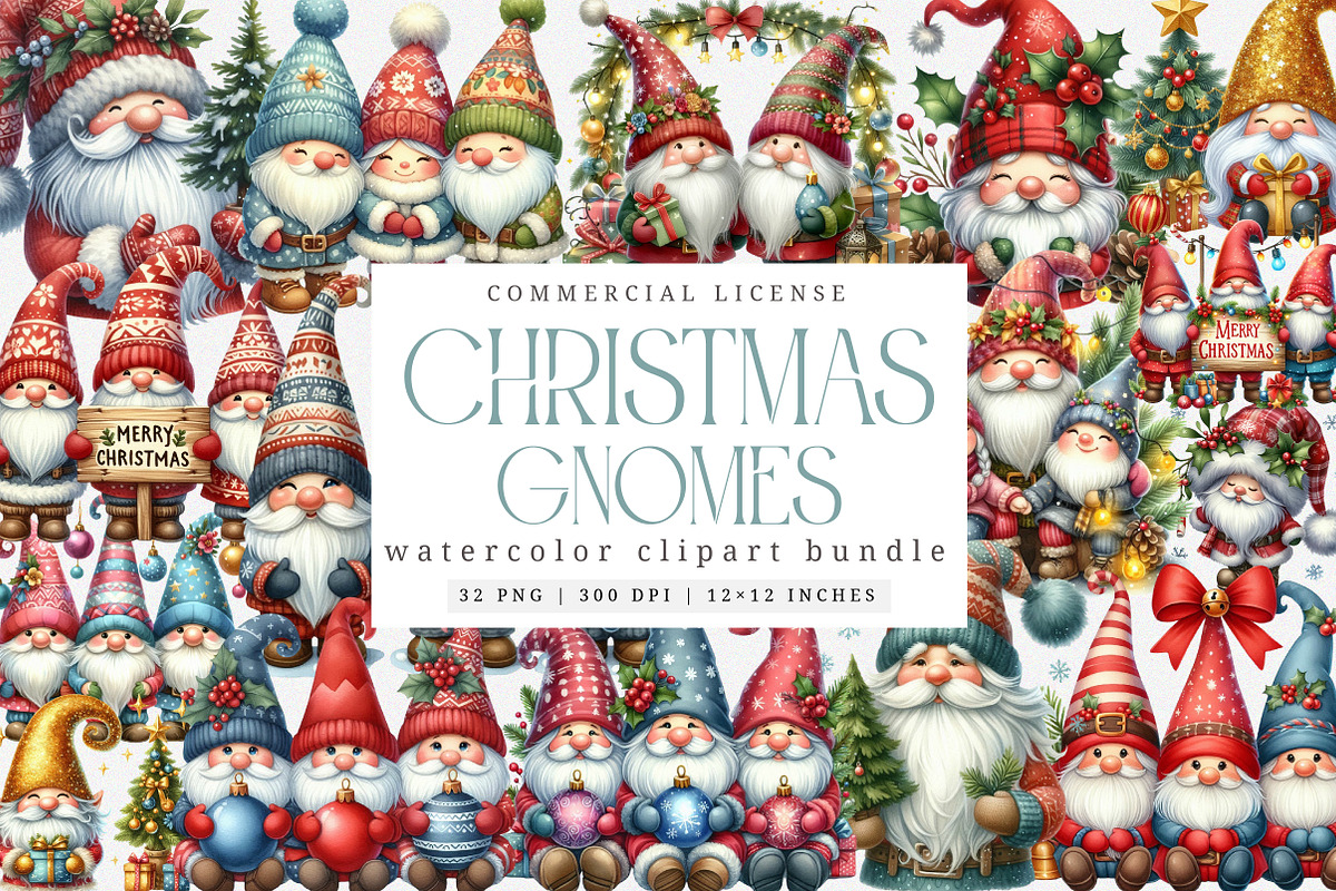 Christmas Gnome Clipart Bundle, an Illustration by SinaCreation (Photo 1 of 7)