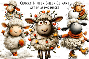 Quirky Winter Sheep Clipart, an Illustration by Craft Nest