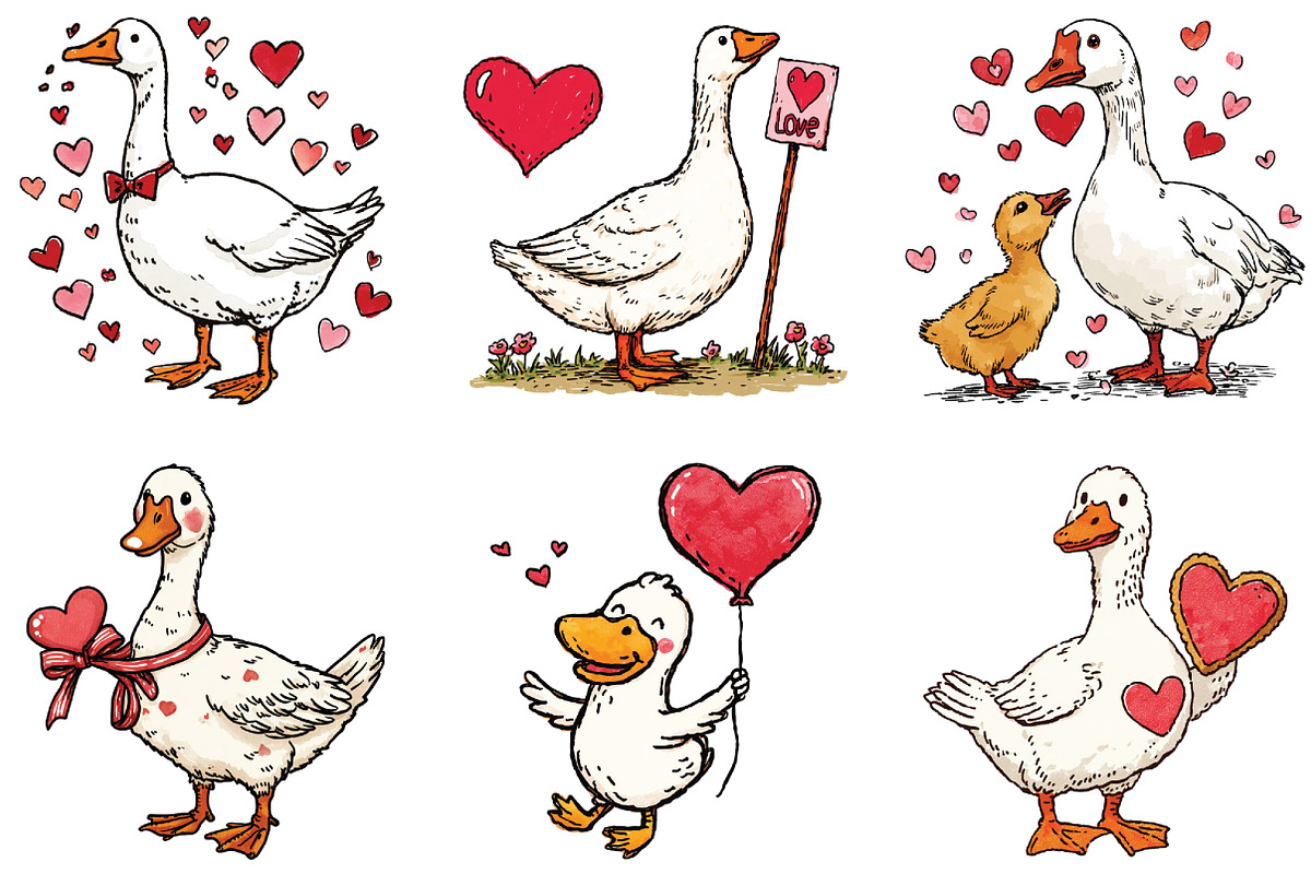Watercolor Goose Valentine Clipart, an Illustration by CraftArtStudio (Photo 5 of 6)