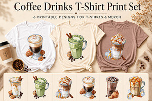 Coffee Drinks T-Shirt Print Bundle