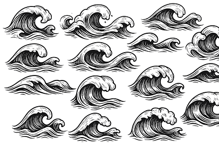 Hand Drawn Ocean Wave Set, an Object Graphic by Sempu