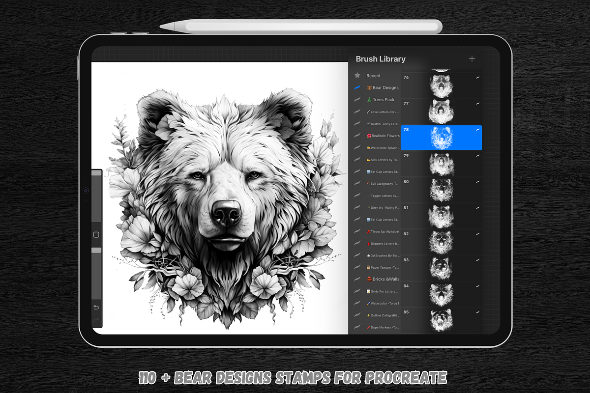 110 Bear Tattoo Stamps For Procreate, a Brush Add-On by Torus1 (Photo 8 of 9)