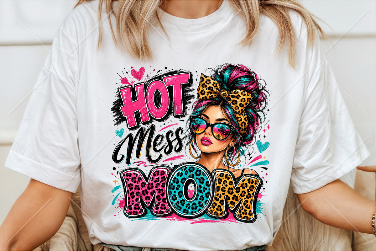 Hot Mess Mom Leopard Messy Bun Shirt, a Seasonal Illustration by Canvas Craft (Photo 3 of 6)