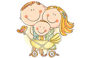 Family with a baby in baby carriage, a Person Illustration by Bubert Art (Thumbnail 1 of 2)