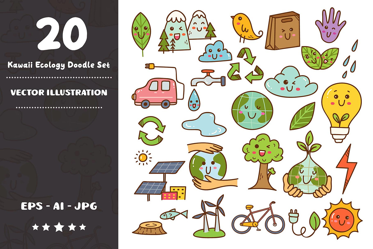 Set of Kawaii Ecology Doodle, an Object Graphic by dudellicious