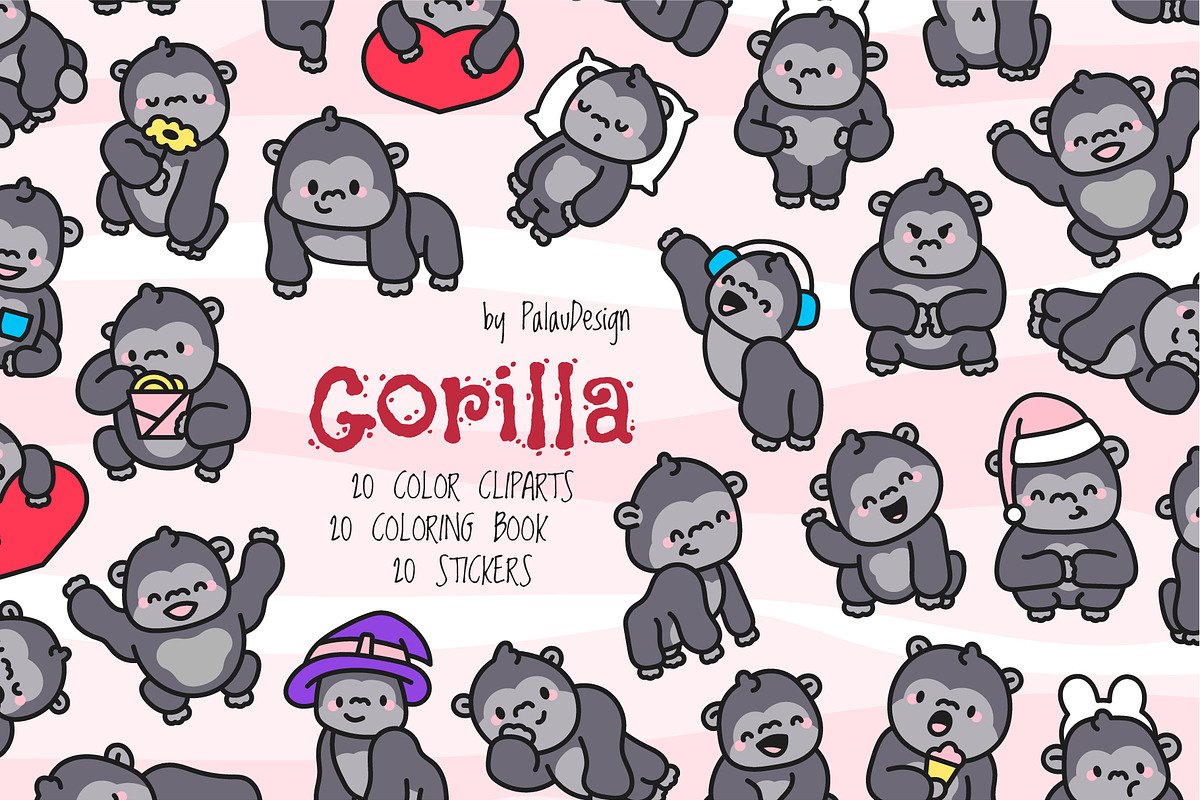 Gorilla Clipart Set, an Animal Illustration by Palau (Photo 1 of 12)
