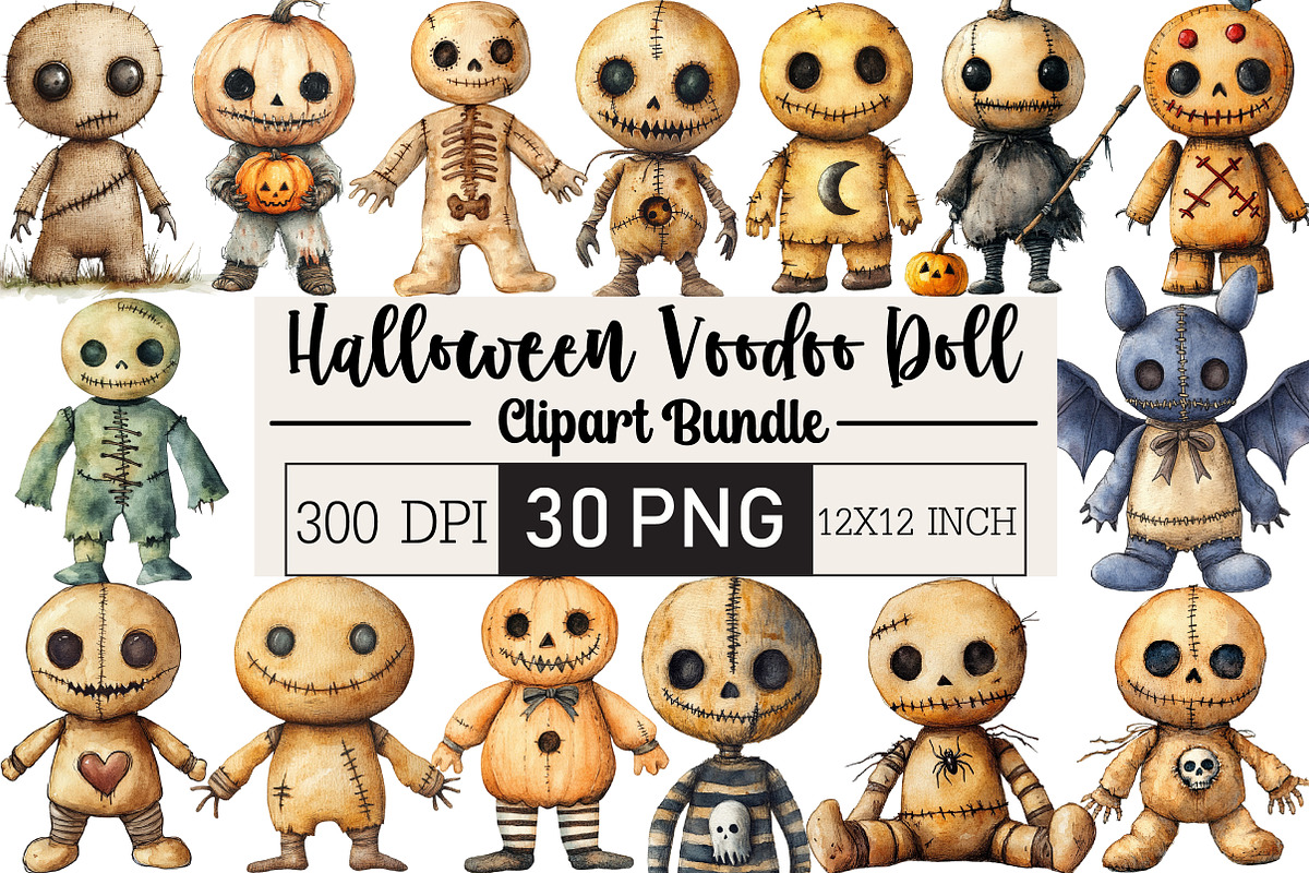 Watercolor Halloween Voodoo Doll, an Illustration by Black Bird Studio (Photo 1 of 6)