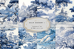 CALM SCENERY. Toile De Jouy Seamless