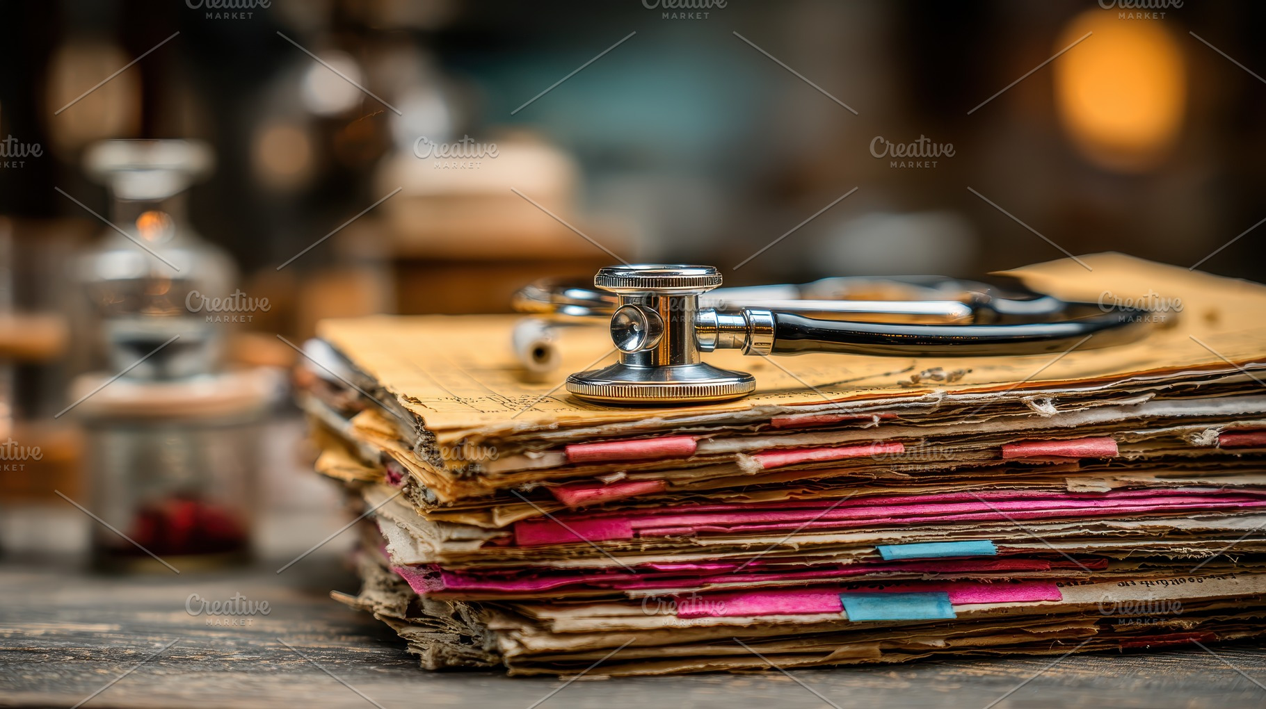 Stethoscope on Aged Medical Records, a Photo by Pixeness Studio