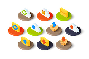 Isometric Icons - Mail And Cloud