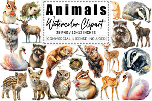 Forest Animals Watercolor Clipart, a Graphic by CitraGraphics