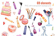 Watercolor Makeup Clipart PNG, an Object Illustration by Mespilia (Thumbnail 2 of 5)