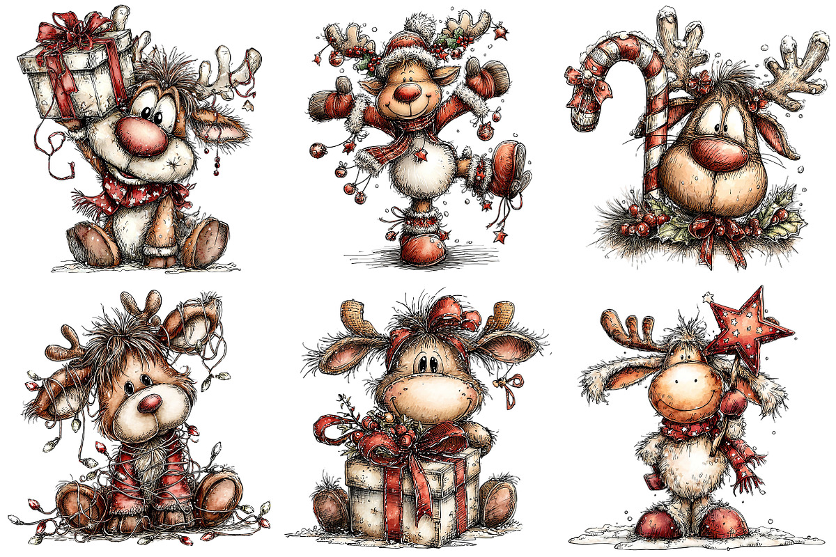 Funny Christmas Reindeer Clipart, an Illustration by Craft Nest (Photo 9 of 10)