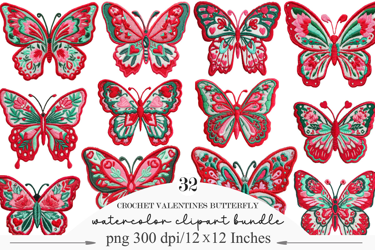 Crochet Valentines Butterfly Png, an Illustration by Designking (Photo 1 of 5)