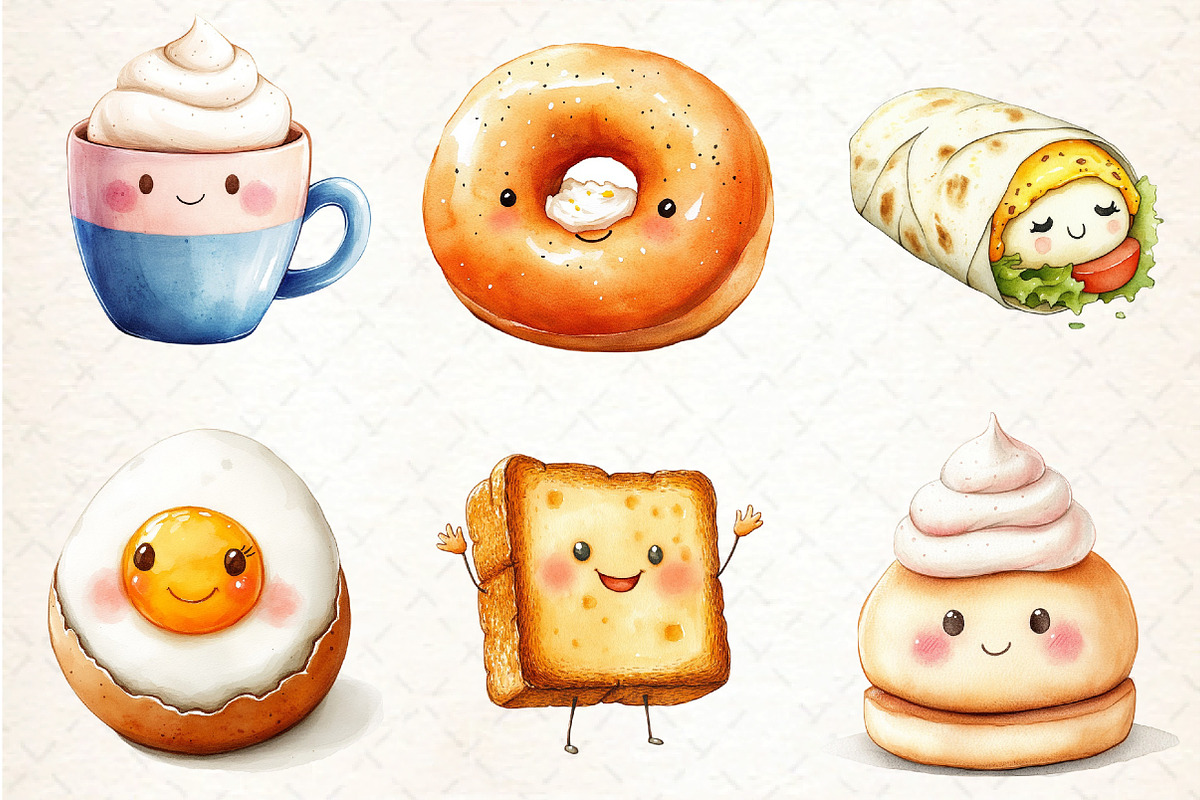 Cute Kawaii Breakfast Clipart, an Illustration by DreamCafeArt (Photo 3 of 5)