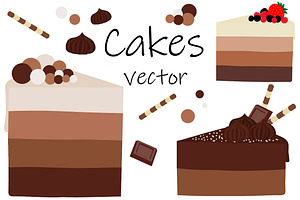Cakes vector. Chocolate cake vector., a Food Illustration by IrinaShishkova