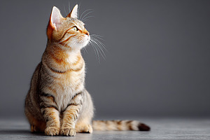 Healthy studio portrait of an orange and gray striped cat posed against a neutr, an Animal Photo by AlyaAnd