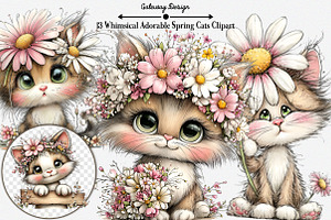Whimsical Adorable Spring Cats Clipa, an Illustration by GatewayDesign