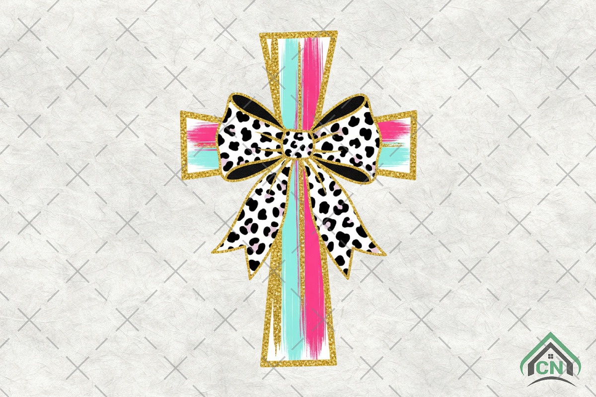 Glitter Leopard Bow Cross PNG, an Illustration by Craft Nest (Photo 1 of 6)