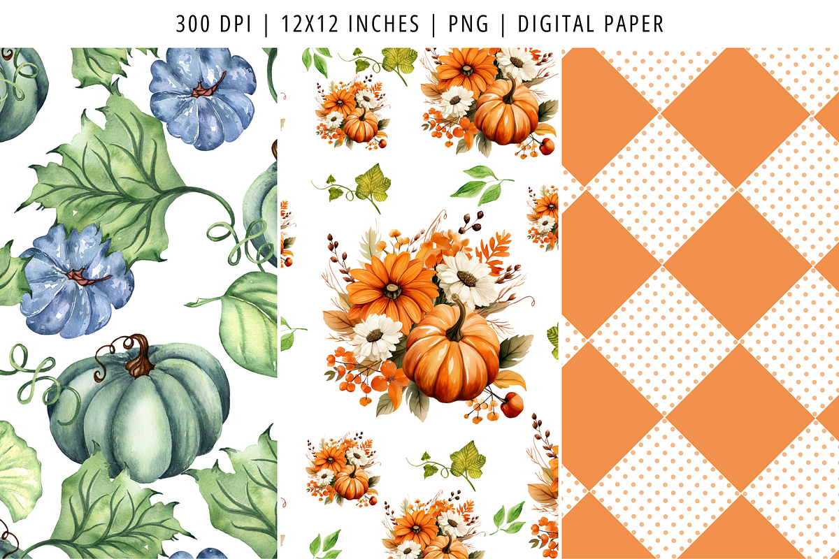 Watercolor Pumpkinp Digital Paper, a Pattern Graphic by Snapybiz (Photo 3 of 5)
