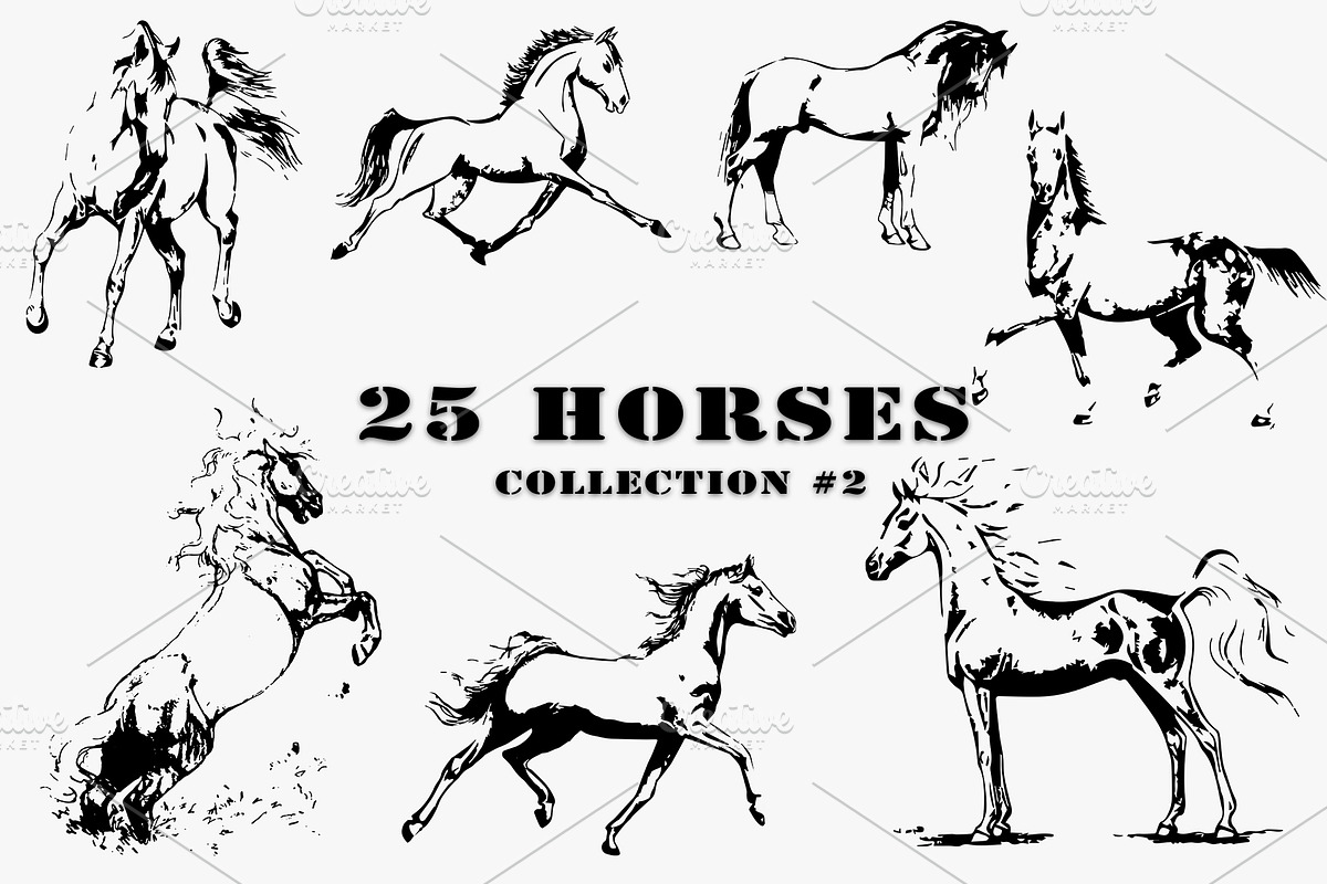 Hand drawn horse collection 2 vector, an Animal Illustration by AnastasiyaOleynik (Photo 1 of 3)