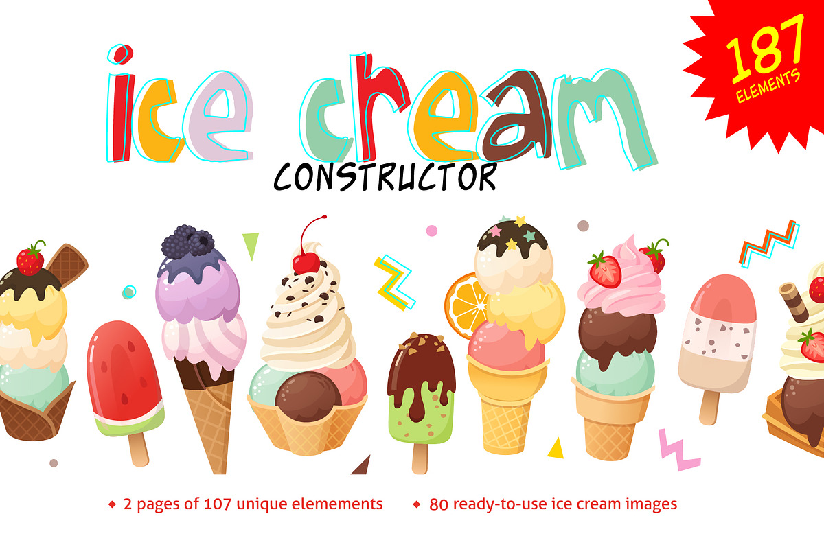 80 Ice Creams + Constructor Elements, an Illustration by Moonery's (Photo 1 of 9)