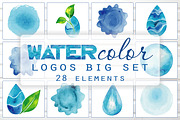 Blue Watercolor Vector Logos Set, a Decorative Illustration by Happiestsim (Thumbnail 1 of 3)