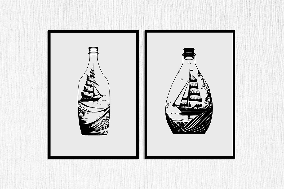 sailboat in bottle stencil v2, a Decorative Illustration by TaKong Magics (Photo 5 of 5)
