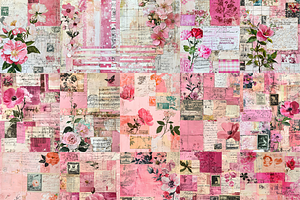 Pink Floral Patchwork Collages Sheet