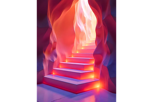 Surreal Glowing Cave Stairs Photo