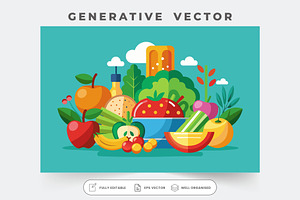 A vibrant display of fruits and vege, a Graphic by Iftikhar Alam