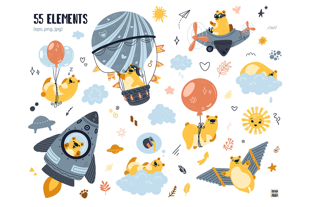 Air Bears vector clipart, an Animal Illustration by Brandianna (Photo 2 of 11)
