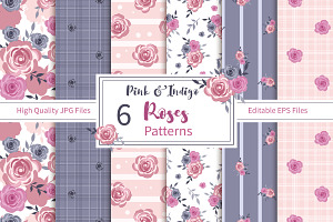 Pink & Indigo Roses Seamless Pattern