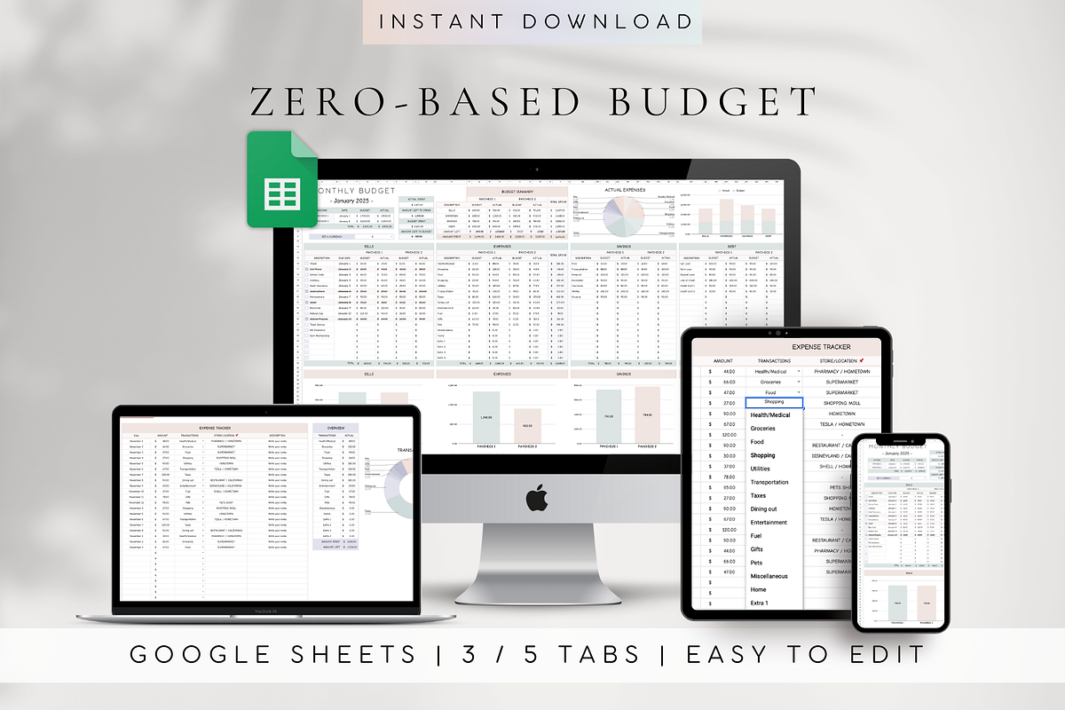 Editable Zero-Based Budget Tracker, a Templates & Theme by BRANDcontent (Photo 1 of 8)