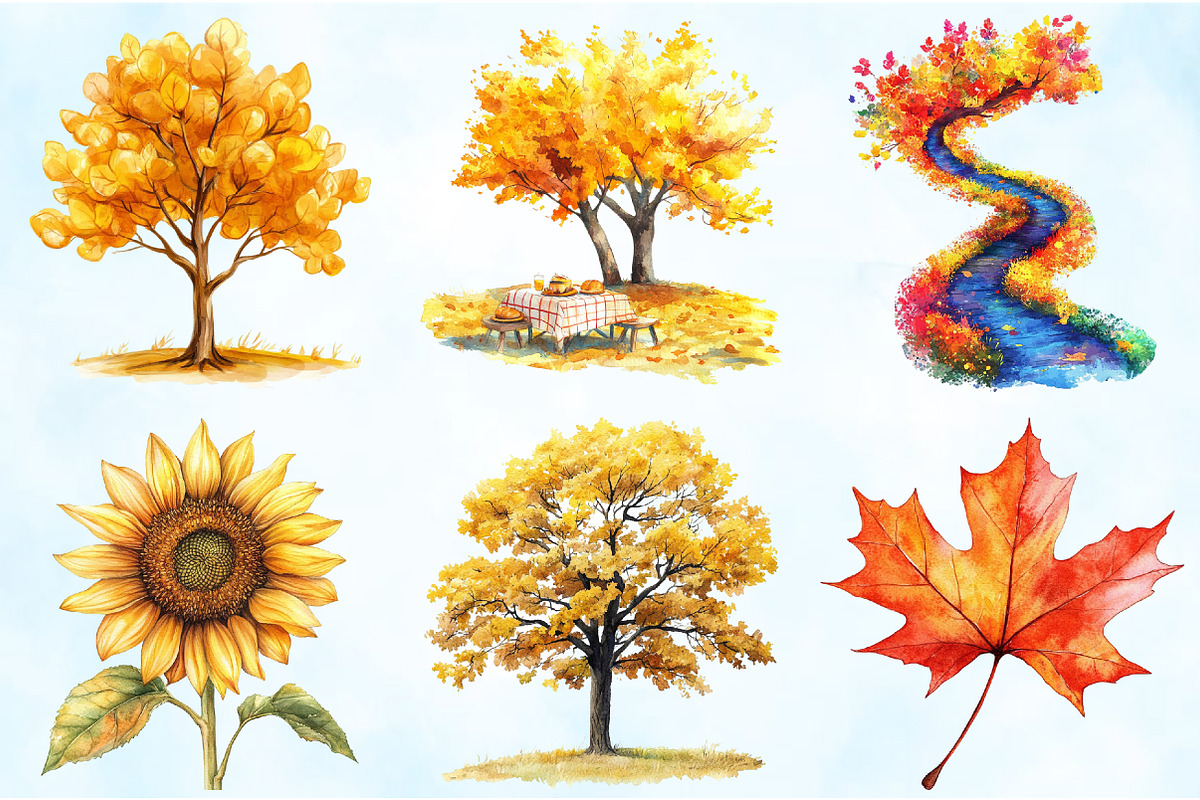 Watercolor Fall Scenery Clipart, an Illustration by Craft Nest (Photo 3 of 4)