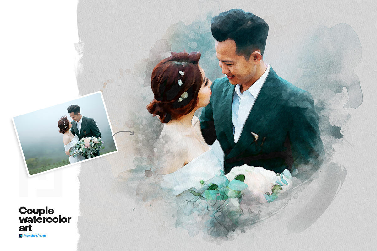 Couple watercolor art photo effect, an Action Add-On by Shovajit (Photo 7 of 9)