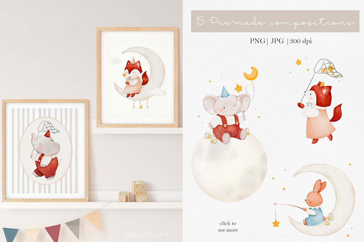Magic dreams watercolor collection, an Animal Illustration by AfonshinaArt (Photo 3 of 12)