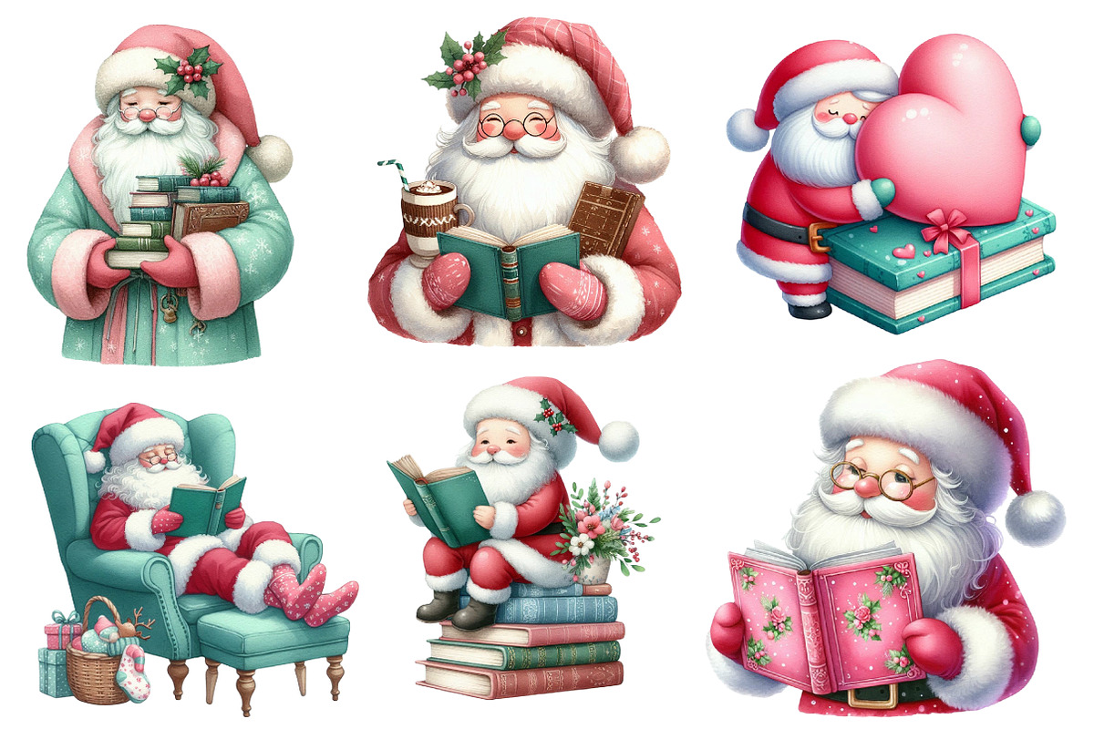Santa Love Reading Clipart, an Illustration by Designworld (Photo 2 of 6)