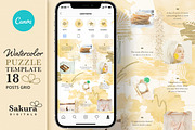 Watercolor Aesthetic Insta Puzzle, a Social Media Template by Sakura Digitals (Thumbnail 1 of 4)