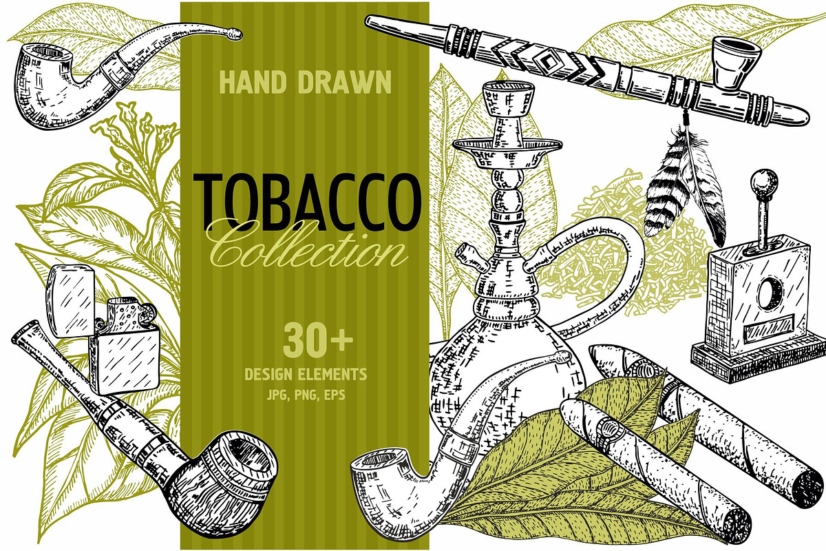 Set smoking tobacco elements sketch, a Background Graphic by Live line (Photo 1 of 6)