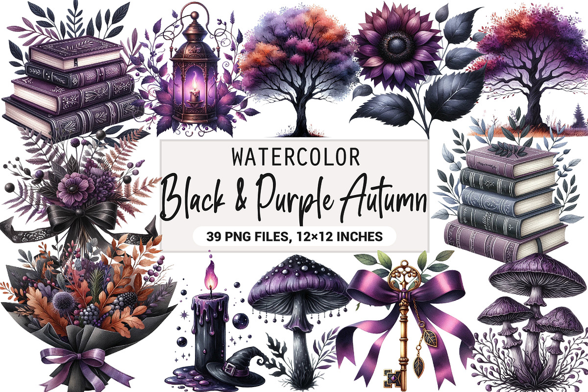 Black & Purple Autumn Clipart, an Illustration by DreamArtGraphic (Photo 1 of 7)